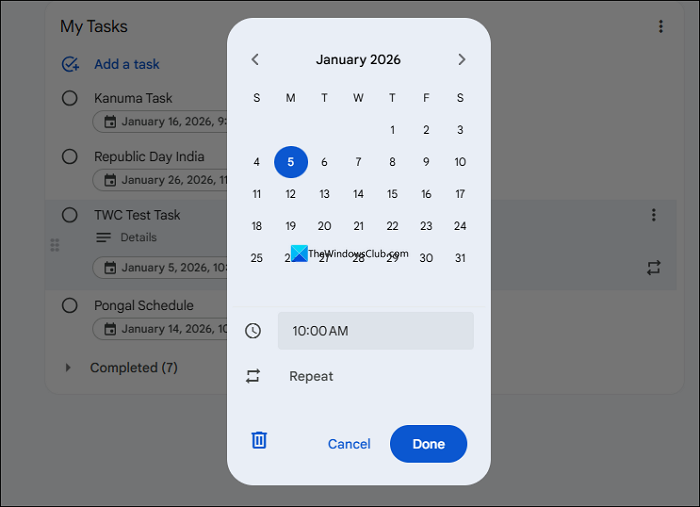 Edit task on Google Calendar