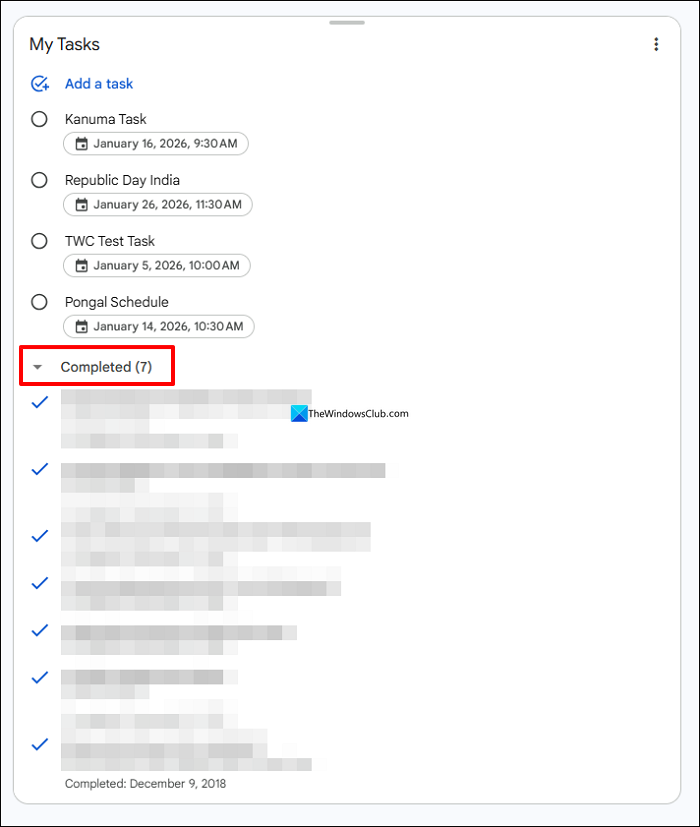 Completed tasks on Google Calendar