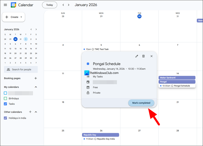 Mark a task as completed on Google Calendar